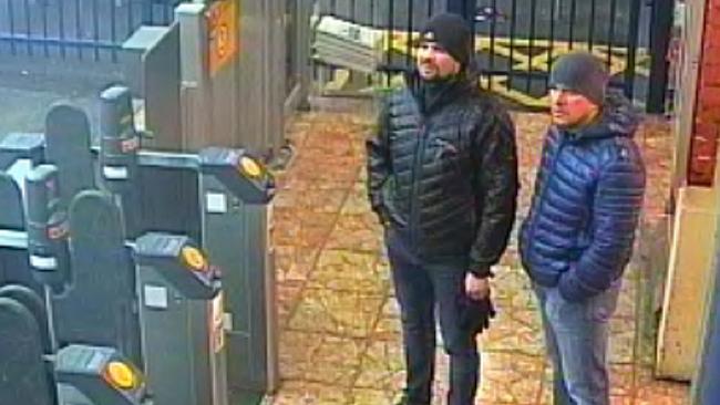 Would be assassins Alexander Petrov (R) and Ruslan Boshirov,at Salisbury train station. Picture: AFP.