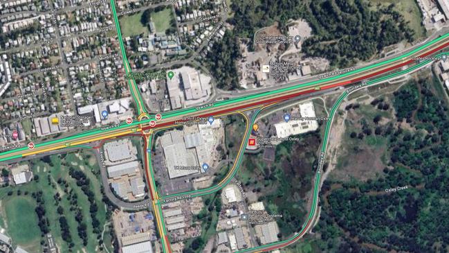 Traffic is backed up on Ipswich Rd at Oxley following a multi-vehicle accident. Picture: Google Maps