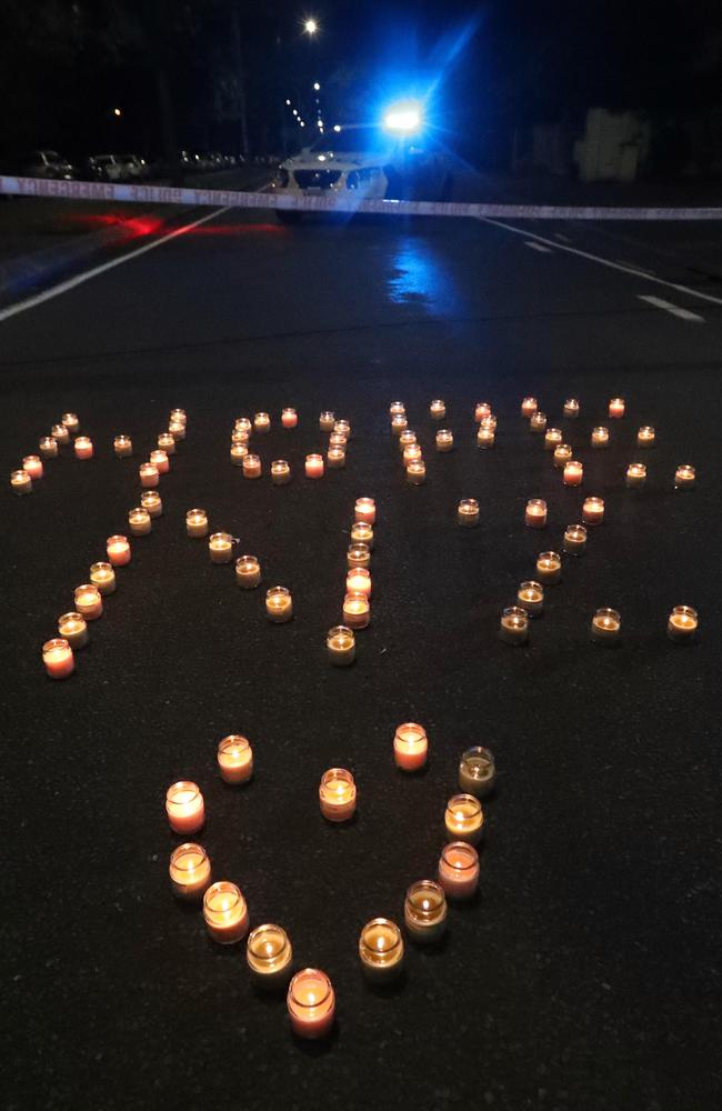 A Mosque Attack floral and candle tribute on the Deans Ave road, down from the mosque. Picture Gary Ramage