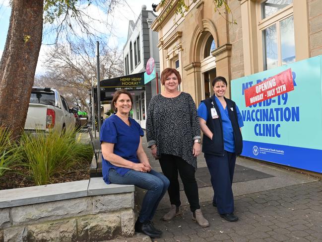 Mount Barker vaccination Clinic team leader Leeanne Waldron, project lead Jane Wright and southern infection control vaccination lead Rebekah Haythorpe. Picture: Keryn Stevens