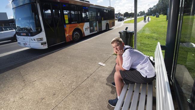 Thomas, 13, spends an hour and a half every day on the bus to get to school. Picture: Rob Leeson