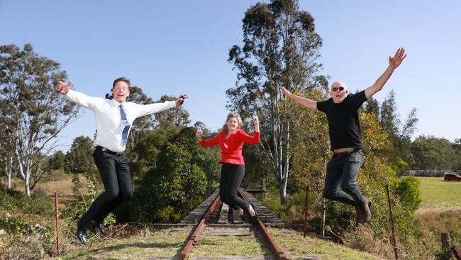 Logan Mayor Darren Power, Member for Waterford Shannon Fentiman and Substation 33 founder Tony Sharp at a section of the track at Bethania.