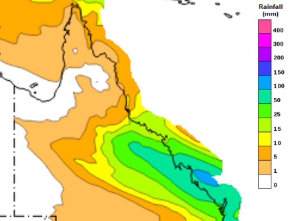 Predicted rainfall for Queensland over the next four days. Picture: BOM.