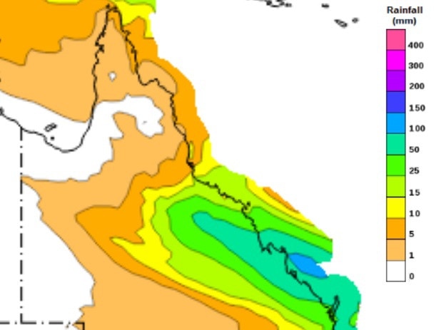 Predicted rainfall for Queensland over the next four days. Picture: BOM.