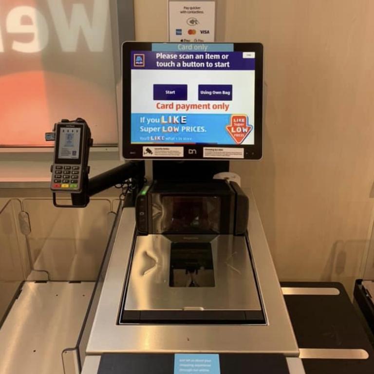 An Aldi self-service checkout in the UK. Picture: Facebook/Alec Knowles.