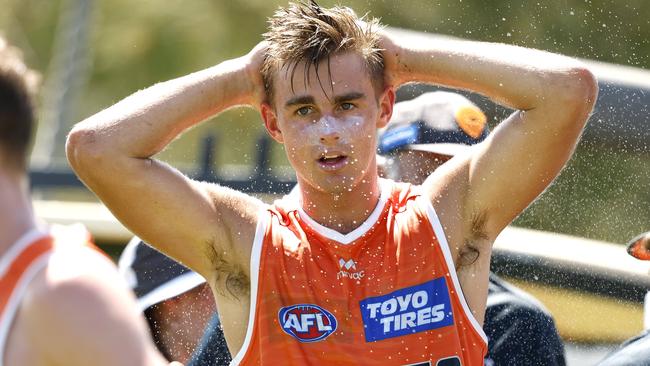 James Leake cools off during the GWS Giants match sim session on January 27, 2025. Photo by Phil Hillyard (Image Supplied for Editorial Use only - **NO ON SALES** - Â©Phil Hillyard )