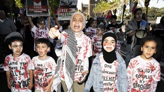 Child protesters at a pro-Palestinian protest and march in Sydney. Picture: NCA NewsWire / Monique Harmer