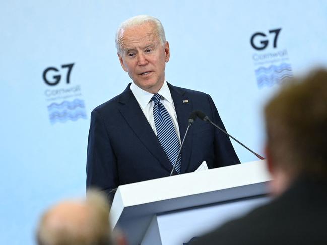 US President Joe Biden takes part in a press conference on the final day of the G7 summit at Cornwall Airport Newquay. Picture: AFP