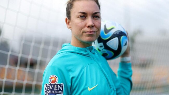 BRISBANE, AUSTRALIA - AUGUST 03: Mackenzie Arnold poses during an Australia Matildas media session during the the FIFA Women's World Cup Australia & New Zealand 2023 at Queensland Sport and Athletics Centre on August 03, 2023 in Brisbane, Australia. (Photo by Chris Hyde/Getty Images)