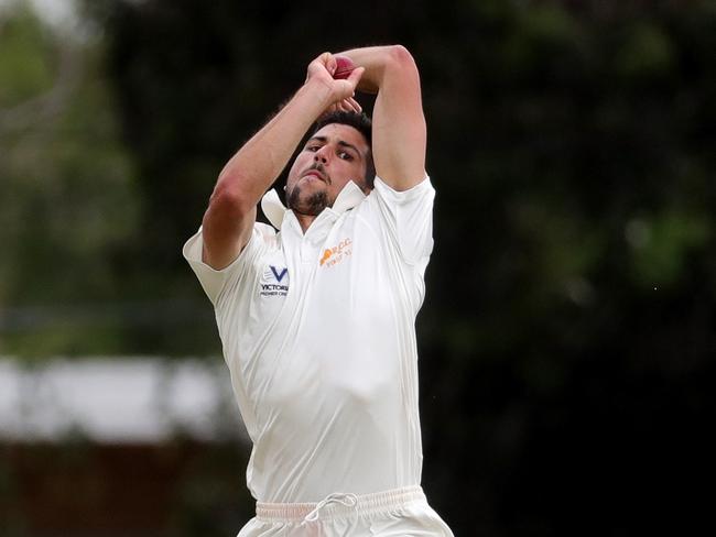 Matt Fotia of Ringwood bowling during the Premier Cricket match between  Essendon and Ringwood played at Windy Hill on Saturday 8th December, 2018.