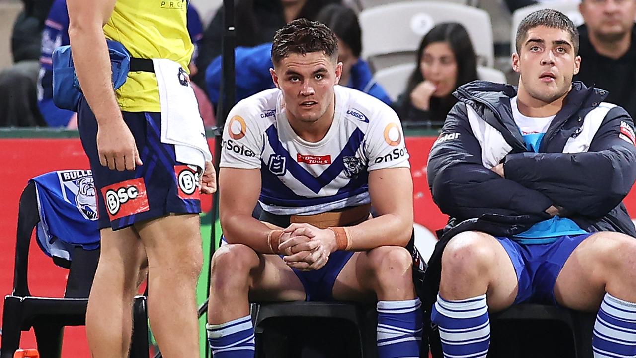 Kyle Flanagan watches on from the bench. Picture: Mark Kolbe/Getty Images