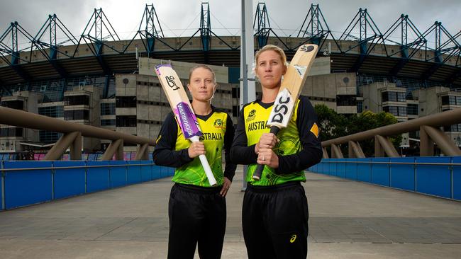 Alyssa Healy and Delissa Kimmince at the MCG ahead of Sundays ICC Women's T20 World Cup 2020 final against India. Picture: Mark Stewart