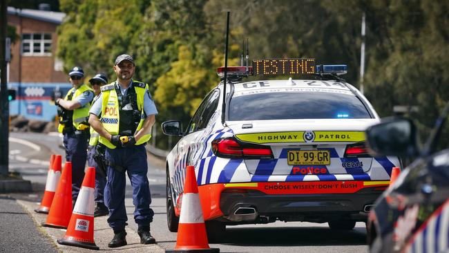 The Central East Highway Patrol unit conducting previous random drug testing in Glebe. Picture: Sam Ruttyn