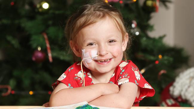 Barwon Health patient 4 year old Adele Pearce who has multiple chronic diseases, ahead of Wish Upon A Star Christmas Appeal. Barwon Health have set a target to raise $250,000 to help fund vital medical equipment needed to treat children and babies. Picture: Alan Barber