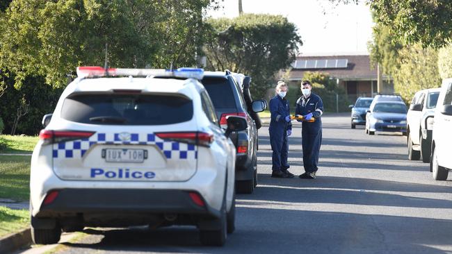 Police at the scene on Saturday morning. Picture: David Smith