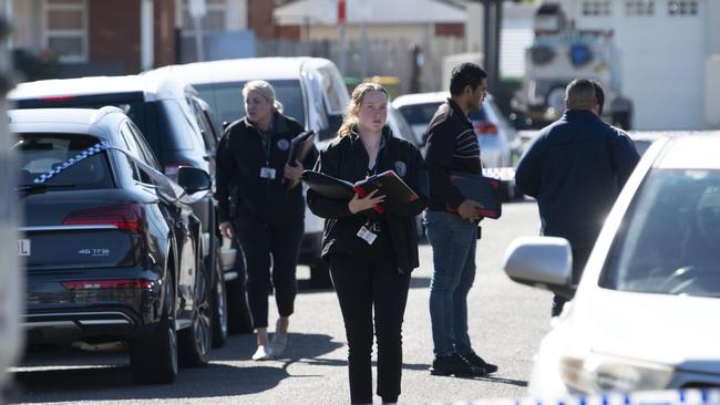 Police on Narelle Crescent, Greenacre, after Mr Abbas was shot. Picture: NCA NewsWire / Simon Bullard