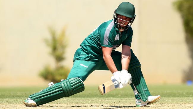 VTCA: Airport West St Christopher's’ Dan Salpietro with a reverse sweep. Picture: Stuart Milligan