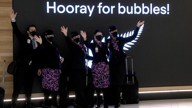 Flight attendants departing Sydney for Wellington on an Air New Zealand flight. Picture: Bianca De Marchi