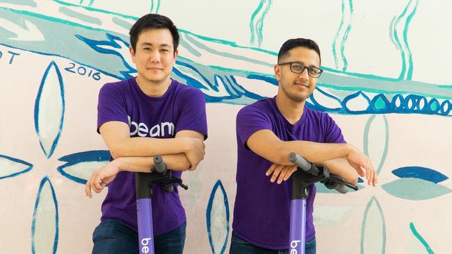 Beam Mobility co-founders Alan Jiang, left, and Deb Gangopadhyay.