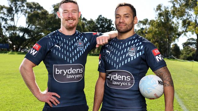 Embargoed for Friday 24 June 2022 Must speak to Nicola Amoros on the DT picture Desk. Damian Cook and Apisai Koroisau in Perth ahead of Sundays second origin match. Picture Paul Kane  PERTH, AUSTRALIA - JUNE 21: Damien Cook and Apisai Koroisau pose during a New South Wales Blues State of Origin training session at Hale School on June 21, 2022 in Perth, Australia. (Photo by Paul Kane/Getty Images)