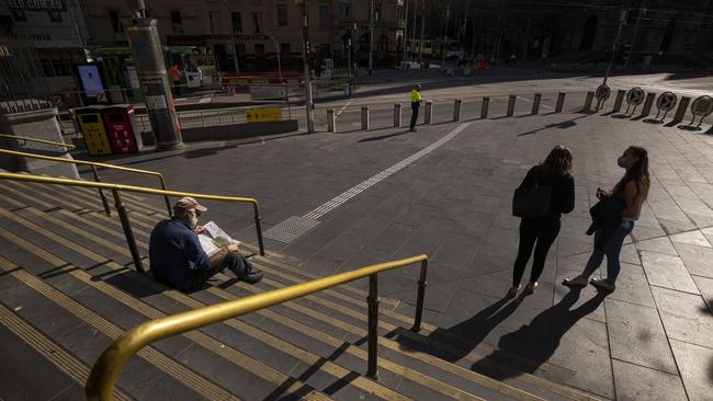 A quiet Flinders Street Station as Melbourne’s CBD continues to struggle under lockdown. Picture: Getty Images