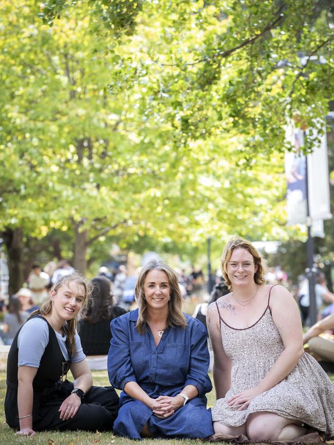 Marine Antarctic Science 3rd year student Grace Oxenham, Director Tasmania Engagement Leanne Arnott and Bachelor of Social Work 3rd year student Annabelle Smith at UTAS Sandy Bay Campus. Picture: Chris Kidd