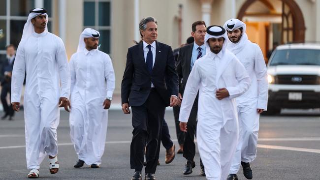 US Secretary of State Antony Blinken has been co-ordinating with Middle Eastern partners: here he prepares to leave Doha after talks over Hamas. Picture: AFP.