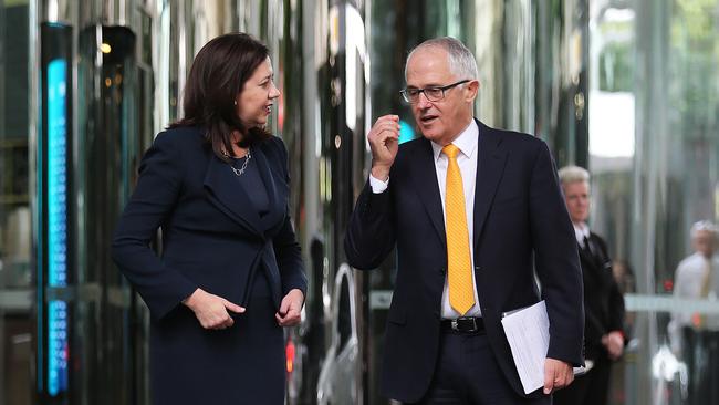 Premier Annastacia Palaszczuk leaves Waterfront Place with Prime Minister Turnbull after discussing Cross River Rail yesterday. Picture: Claudia Baxter