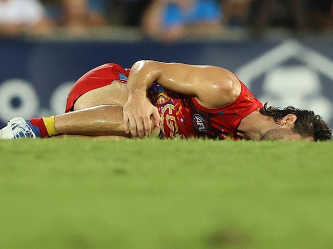 Weller ruptured his ACL against North Melbourne in Darwin in Round 12, 2022. (Photo by Robert Cianflone/Getty Images)