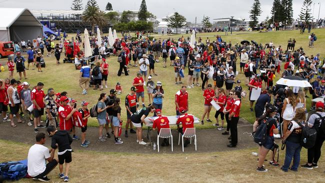 Supercars fans line up for autographs during the Supercars Newcastle 500, Picture: /Darren Pateman