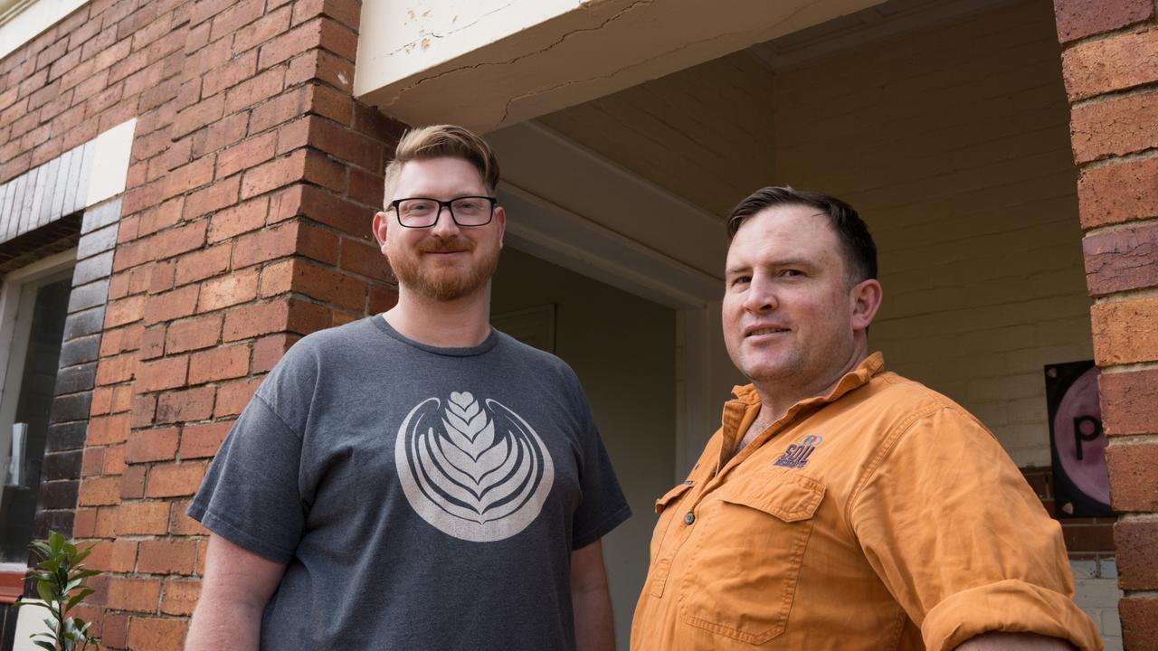 Lachlan Jurgs and John McLean Bennett outside the Dairy Co-operation, a new co-working space in the former offices of the Downs Dairy Factory. Monday, October 28, 2024. Picture: Christine Schindler