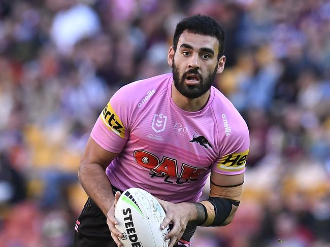 BRISBANE, AUSTRALIA - JULY 18: Tyrone May of the Panthers in action during the round 18 NRL match between the New Zealand Warriors and the Penrith Panthers at Suncorp Stadium, on July 18, 2021, in Brisbane, Australia. (Photo by Albert Perez/Getty Images)