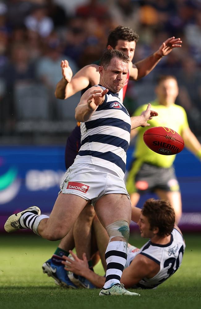 Patrick Dangerfield led the Cats to victory in Perth. Picture: Paul Kane/Getty Images