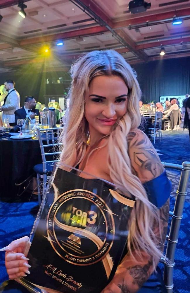 AM Lash &amp; Beauty owner Amber McArthur also won a Top 3 placement at the Australian Wedding Industry Awards' Beauty Therapist &amp; Treatments in January 2024. Photo: Contributed