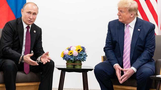 Donald Trump with the President of the Russian Federation Vladimir Putin during the G20 Japan Summit in 2019.