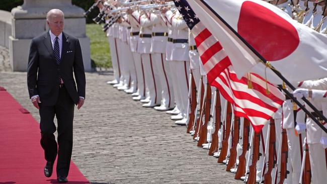 US President Joe Biden reviews an honour guard at the Akasaka State Guest House in Tokyo, Japan. Picture: Getty Images