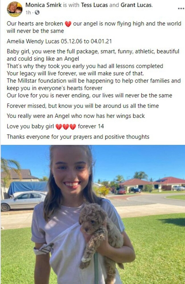 ‘Forever 14’, the mother of Milli Lucas penned a heartfelt tribute to her daughter who lost her battel with cancer on Tuesday. Picture: Facebook/Team Millstar