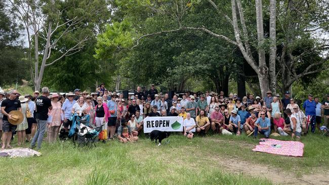 Reopen Mt. Warning/Wollumbin campaigners at Uki on Friday. Picture: Sam Stolz/NewsLocal