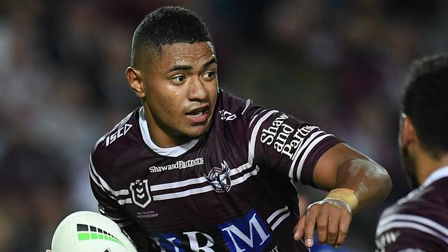 Manly Sea Eagles star Manase Fainu will stand trail over an alleged stabbing at a Mormon church dance in October 2019. Picture: Joel Carrett