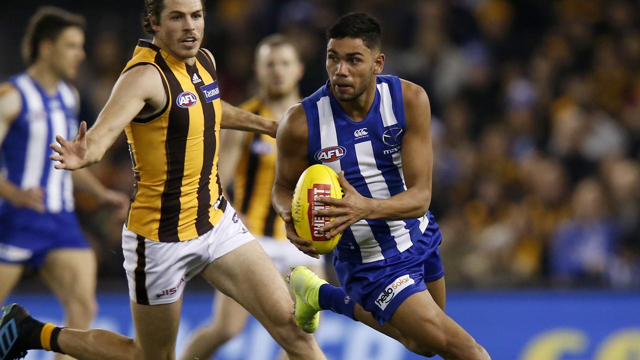 Tarryn Thomas’ third season at North Melbourne will be under a third coach. Picture: Getty Images