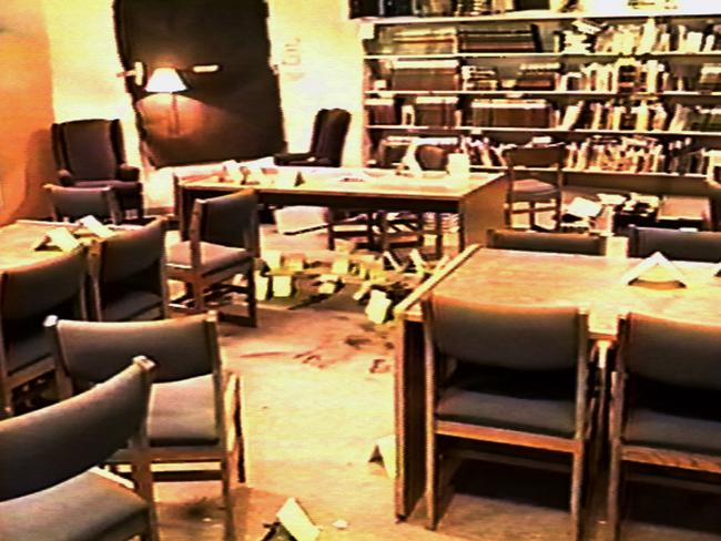 Inside the library after the massacre.