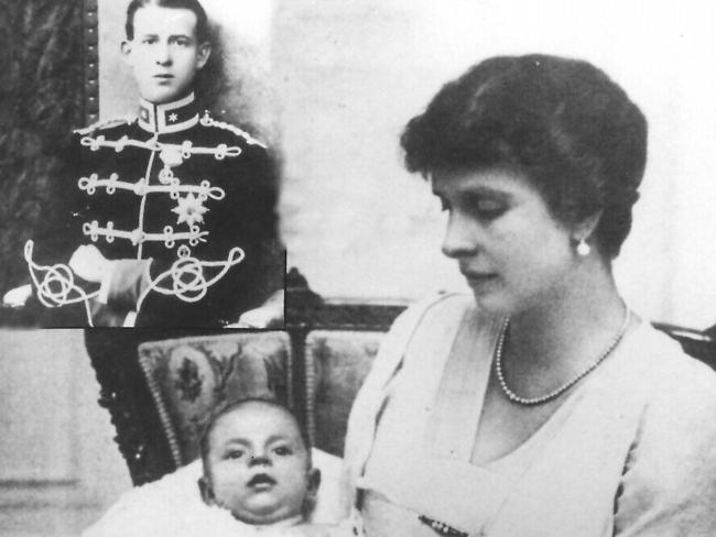 Baby Prince Philip, pictured with his mother in 1921. Picture: Supplied