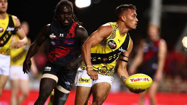 Sydney Stack and Anthony McDonald-Tipungwuti in action in the 2020 Dreamtime in Darwin game. Picture: Daniel Kalisz/Getty Images