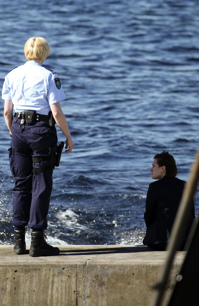 Gwendoline Christie and Moss filming at Clovelly. Picture: Justin Lloyd