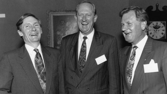 SA premier John Bannon with Advertiser and News Corp executives Peter Wylie and Ken Cowley in 1992.