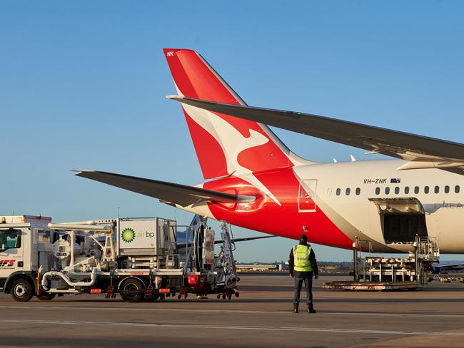 Qantas will buy 10 million litres of sustainable aviation fuel for use on flights from London, to reduce carbon emissions. Picture: Supplied