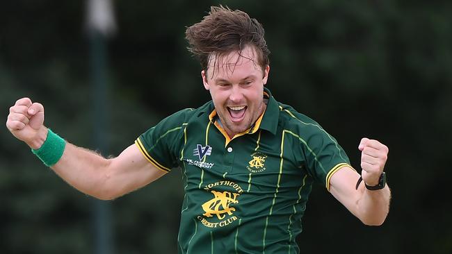 Northcote recruit Michael Topp celebrates a wicket. Picture: Andy Brownbill