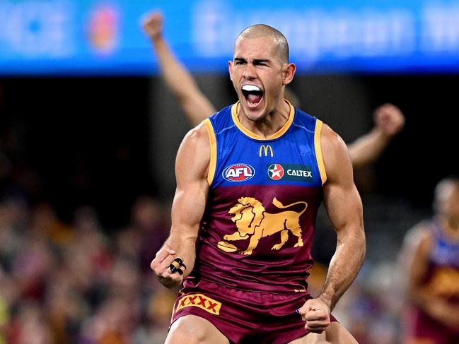 Brandon Starcevich enjoys a goal. Picture: Bradley Kanaris/Getty Images