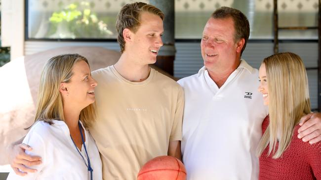 Jack Lukosius with mum Heather, dad Rob and sister Abbey. Picture: AAP Image/Russell Millard