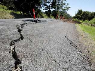 A landslip and road damage on Wyrallah Road caused by recent heavy rain continues to leave Wyrallah closed to the public. Picture: Kelly McIlvenny